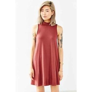 Sleeveless Mock Neck Swing Dress - Rust